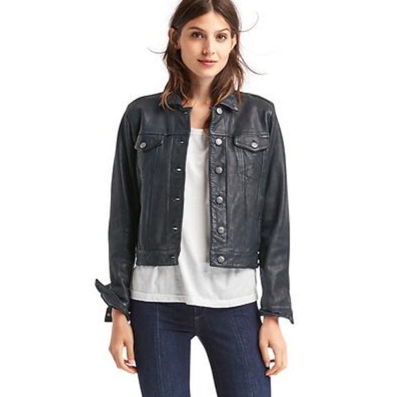 GAP Icon Leather Jacket In Indigo - Picture 2 of 10